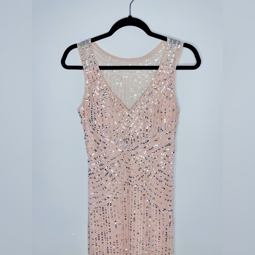 Aidan Mattox Pink Sequined V-Neck Long Dress Size 2